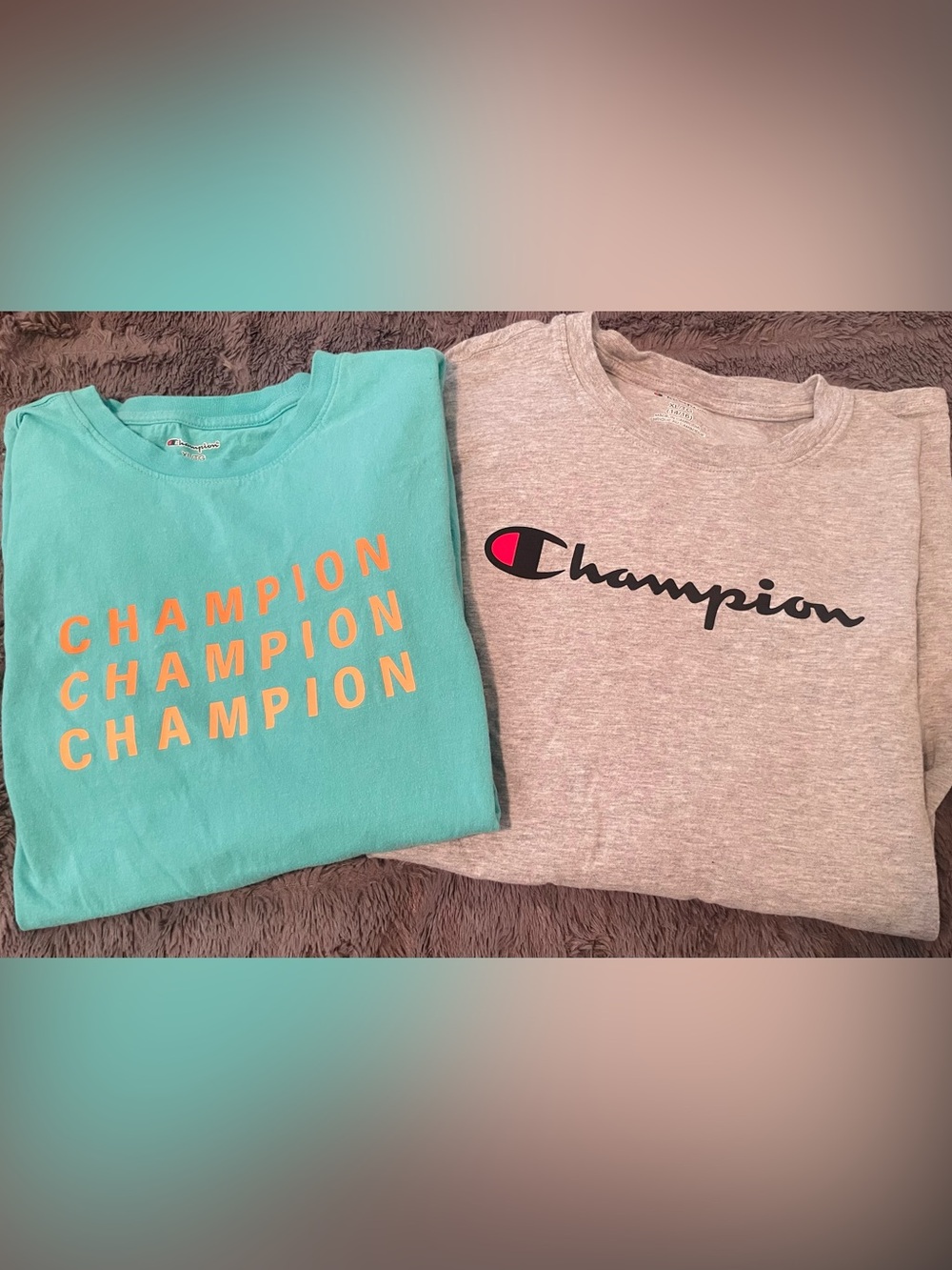 2 FOR $10 Champion Long Sleeve (Gray) & Short Sleeve (Aqua), Youth XL